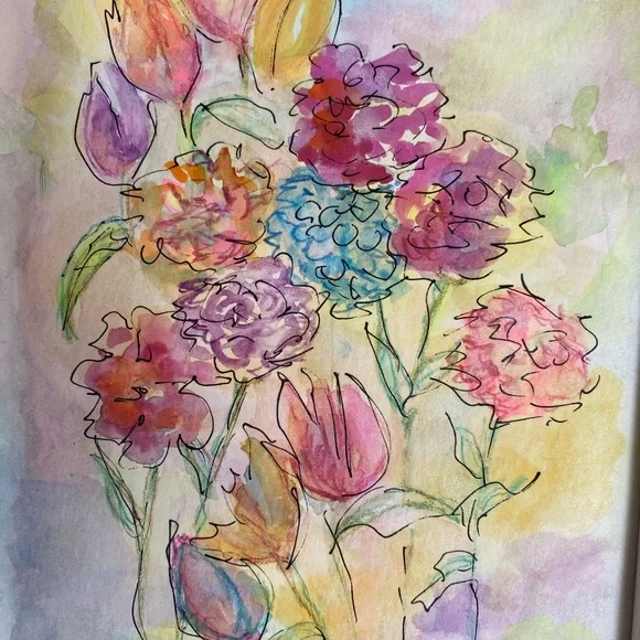 Elegant Floral Watercolor in Ornate Frame - Picture 6 of 8